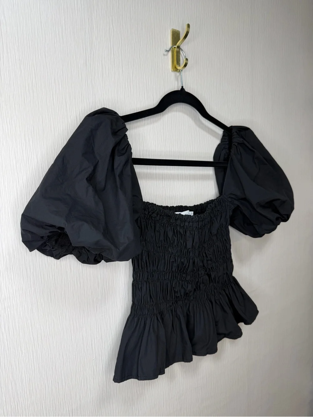 ASTR The Label Black Puff Sleeve Smocked Blouse Edwardian Cottagecore Revolve XS